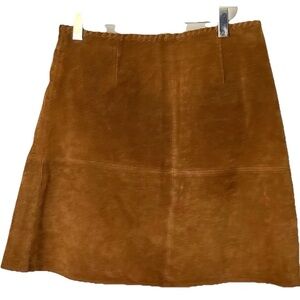 Zara Basic Cognac Leather Suede A-Line Skirt Size Medium